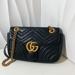 GUCCI GG Marmont Small Shoulder Bag Black Leather